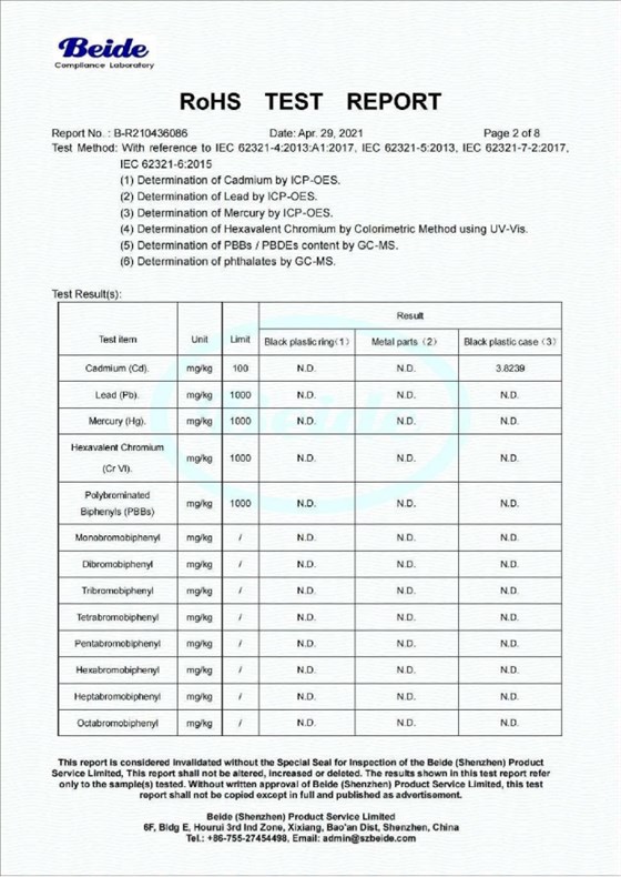 2.数字式传感器RoHS无铅认证检测报告